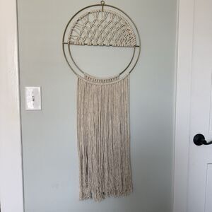 Macrame Beige Gold Circle Boho Style Large Wall Hanging Decor Wall Art 16”x41”